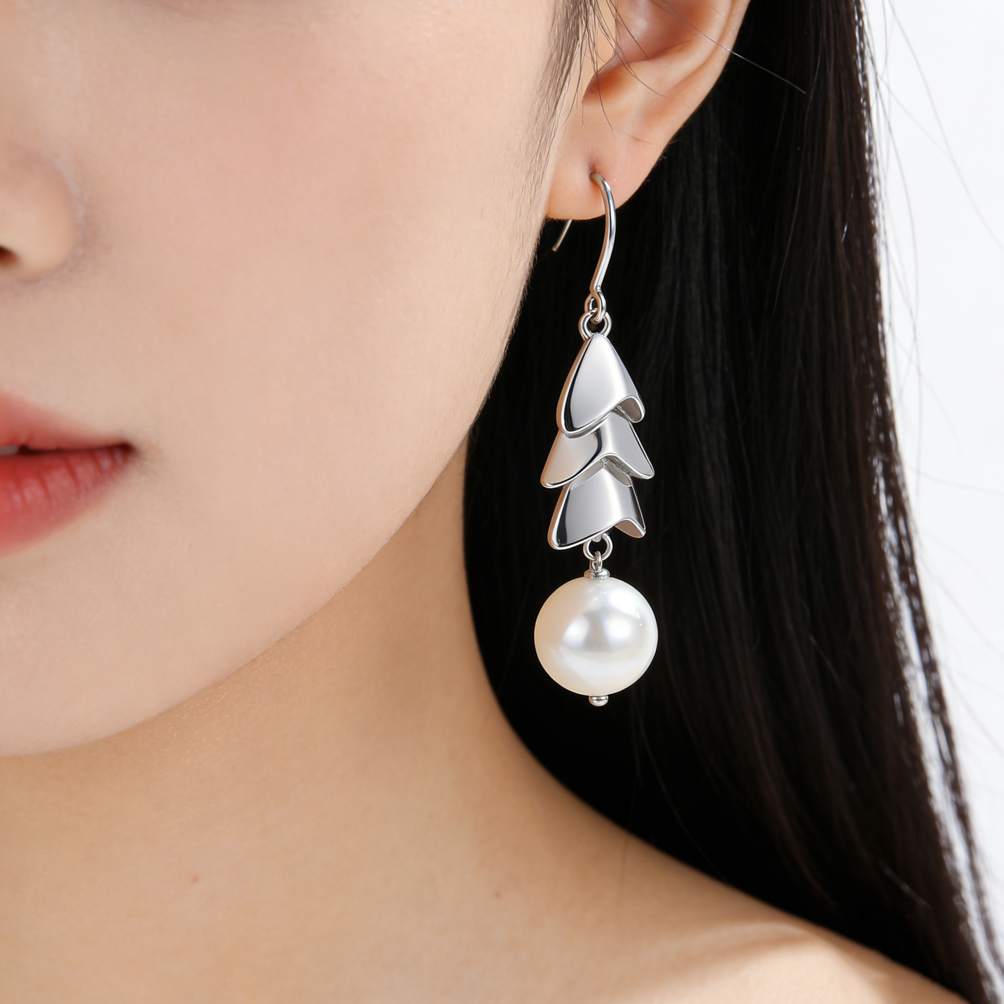 Minimalist Layered Cone Pearl Ear Hooks