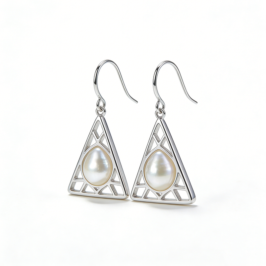 Hand-Wrapped Textured Wire Pearl Dangle Earrings