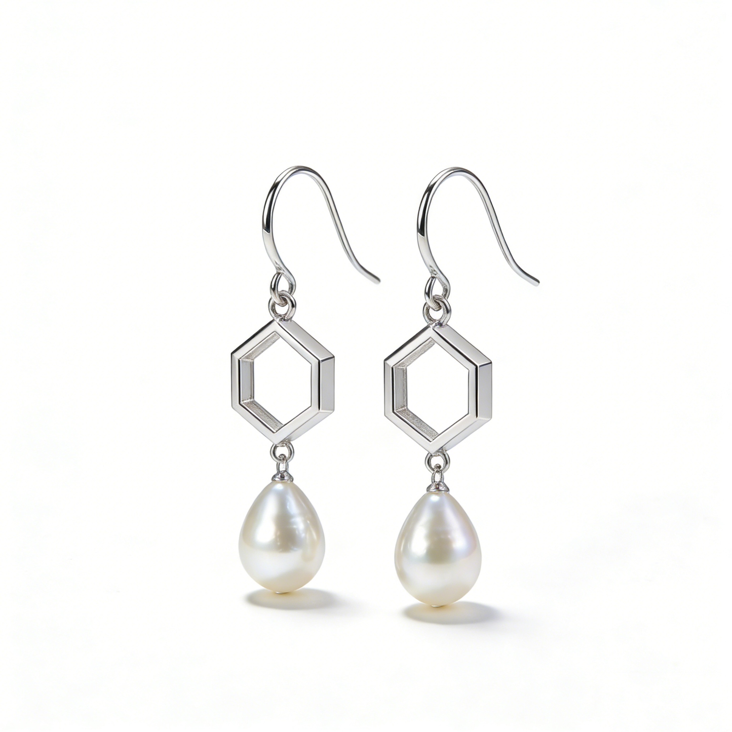 Geometric Hexagon Pearl Ear Hooks