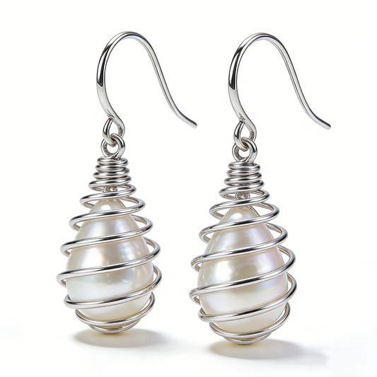 Geometric Hollow-Out Triangle Pearl Earrings