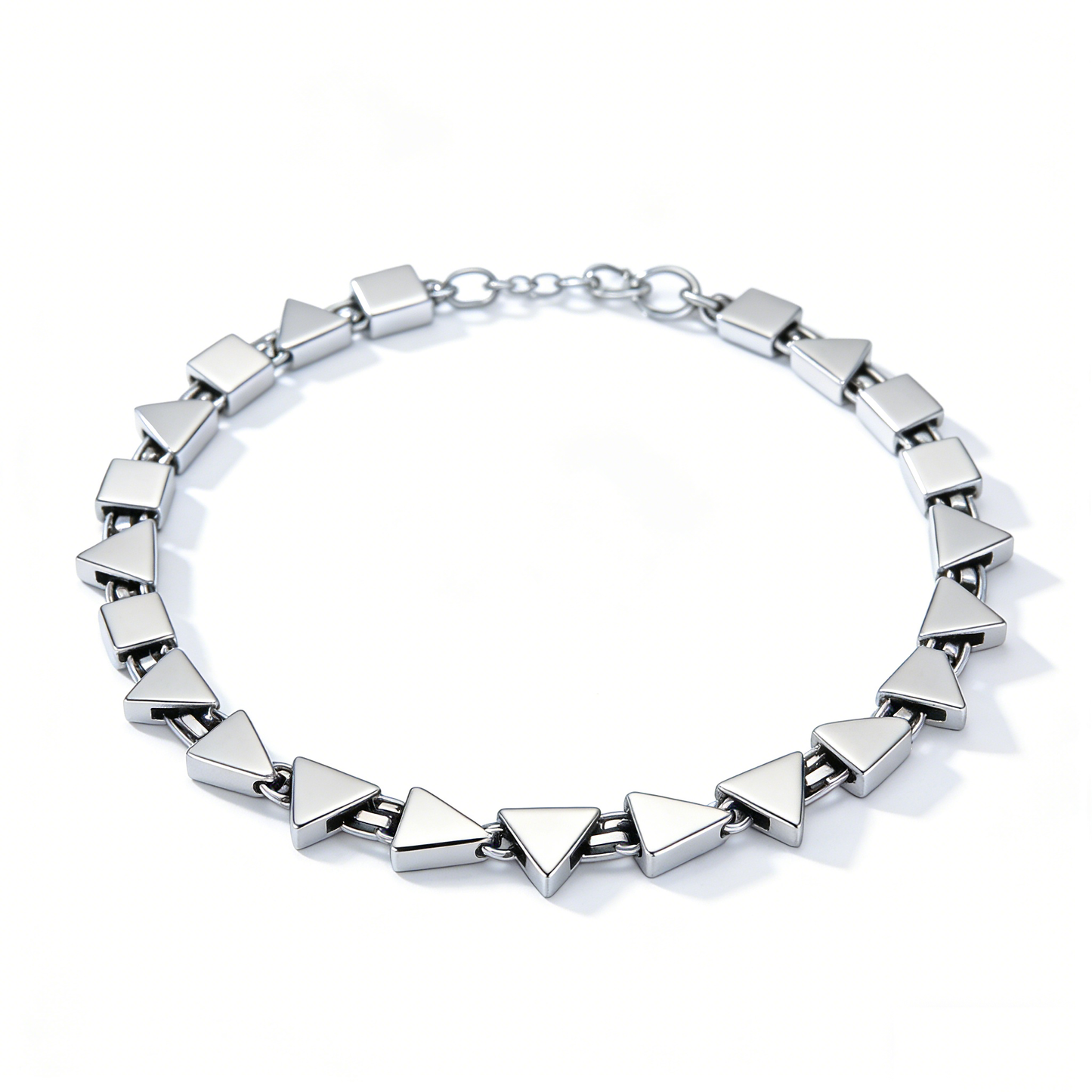 Geometric Triangle and Square Patchwork Silver Choker