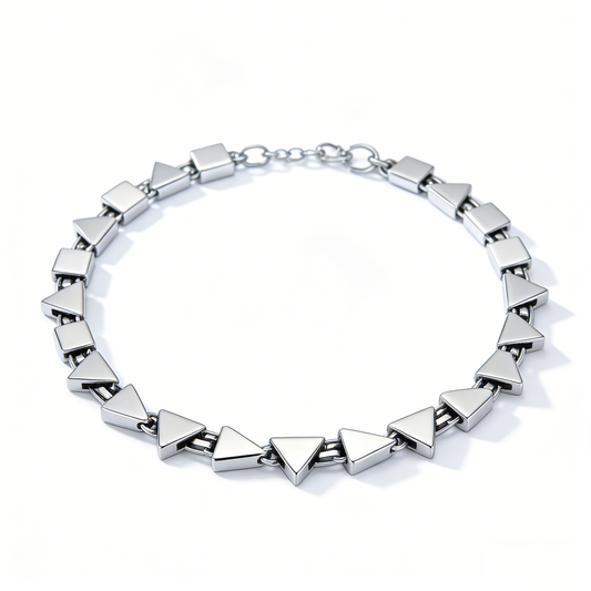 Geometric Triangle and Square Patchwork Silver Choker