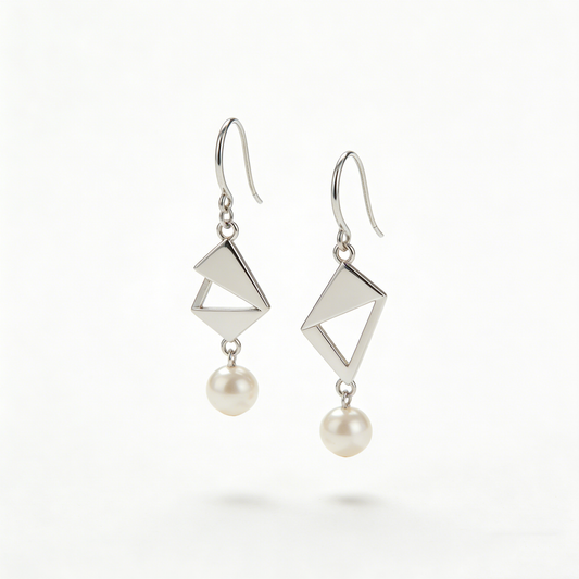 Geometric Triangle Hollow Pearl Pendant Earrings