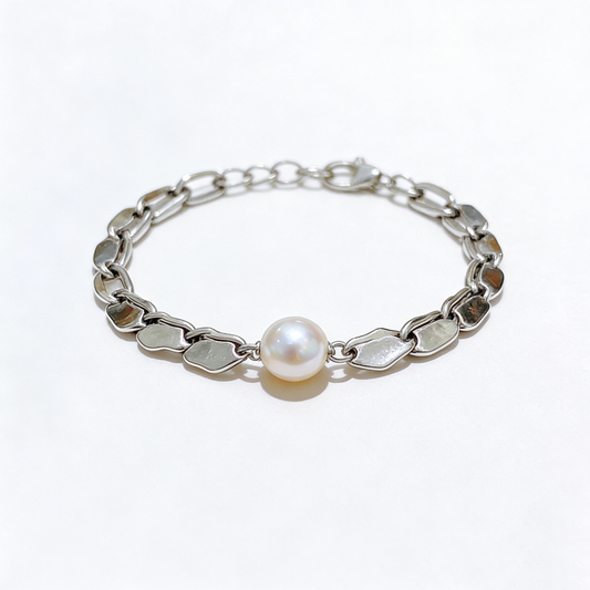 Irregular Metal Chain Single Pearl Minimalist Bracelet