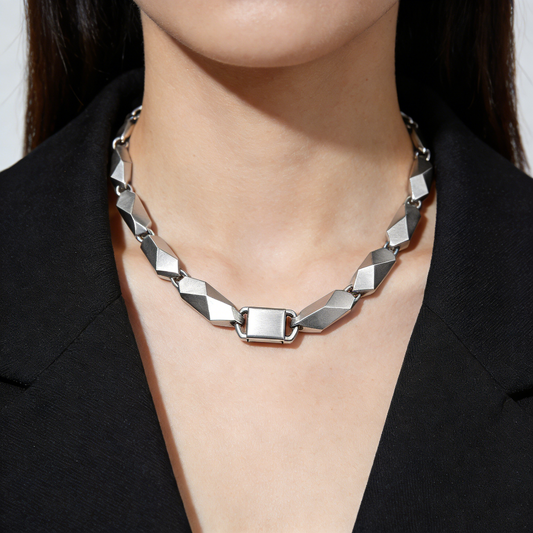 Faceted Geometric Square Patchwork Minimalist Style Necklace