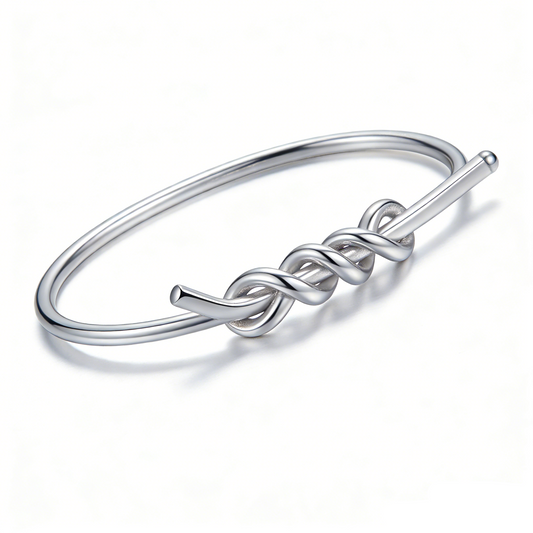 Knotted Design Minimalist Open Silver Bangle