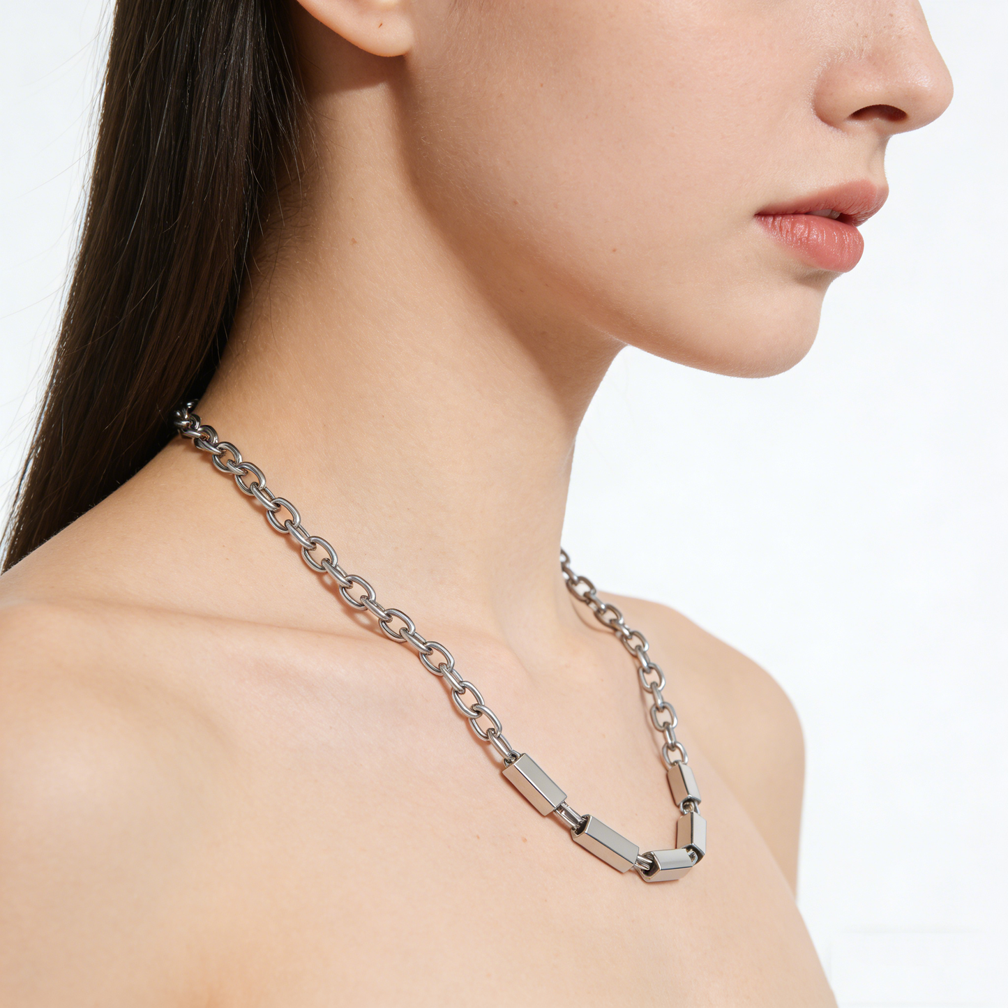 Minimalist Rectangular Block Patchwork Chain Necklace