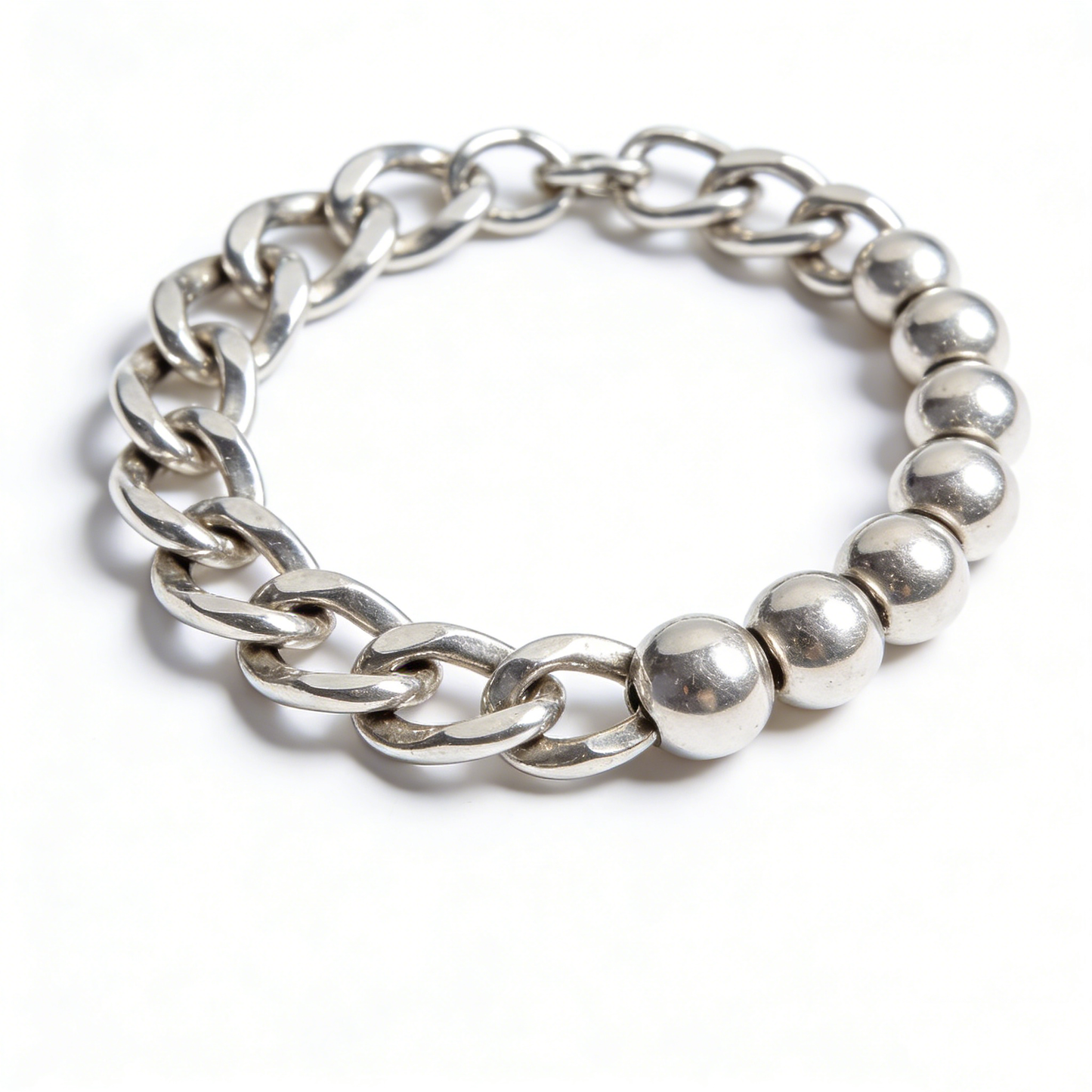 Curb Chain Bead Patchwork Vintage Silver Bracelet
