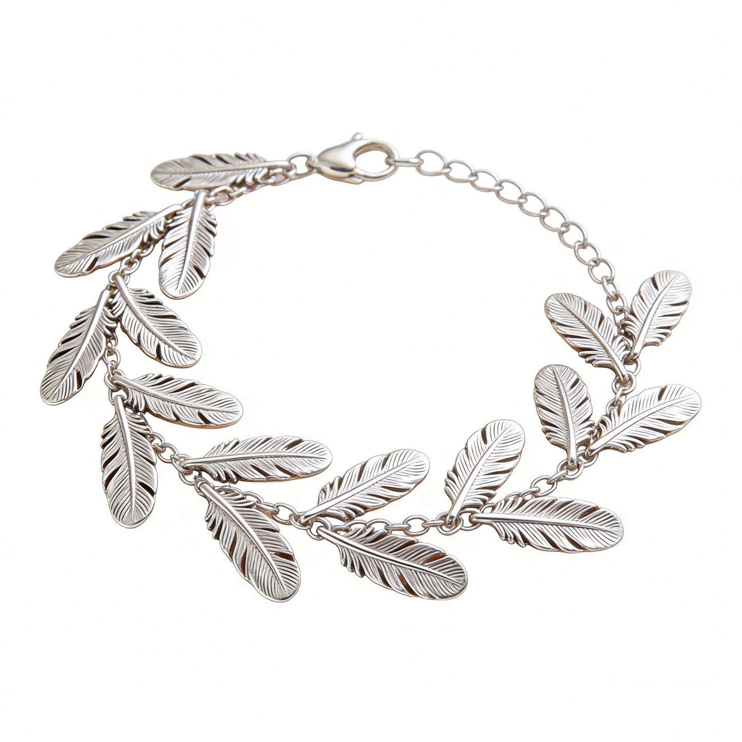 Full Panel Feather Patchwork Adjustable Silver Bracelet