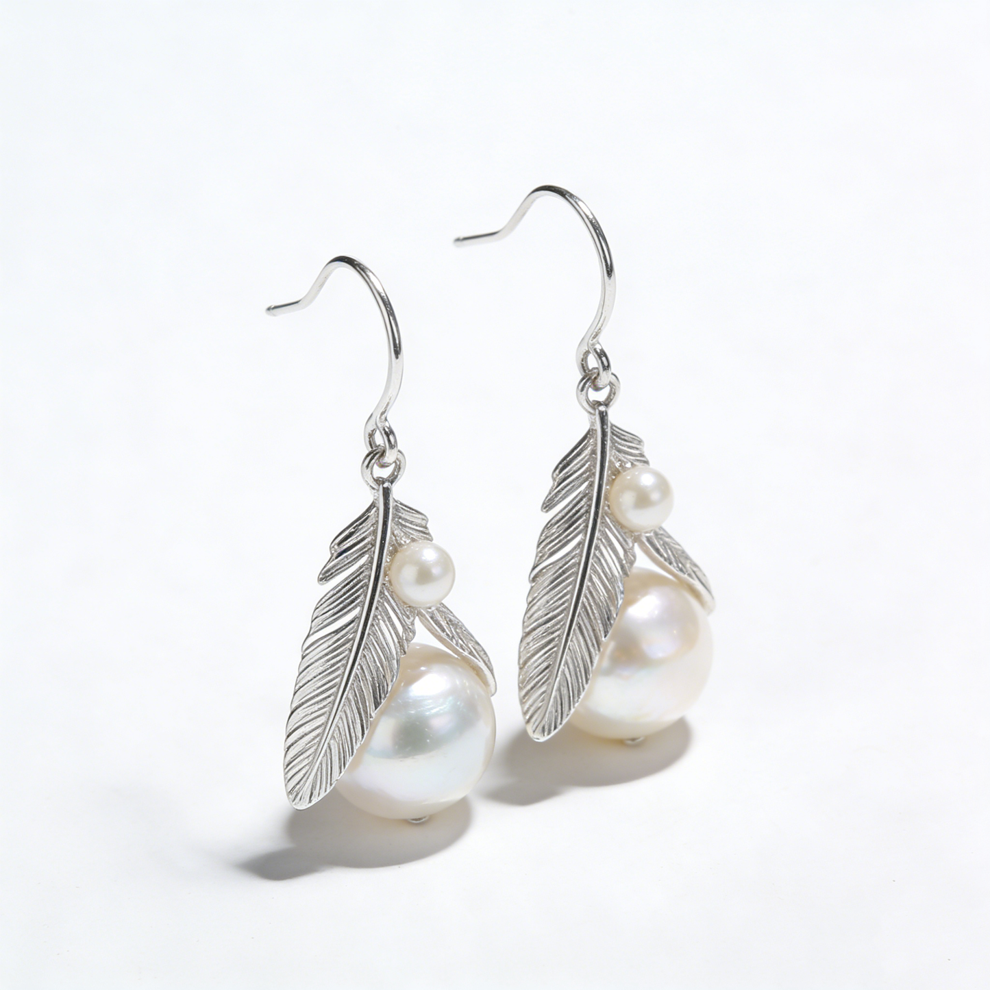Gentle Feather Pearl Ear Hooks