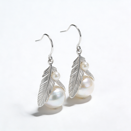 Gentle Feather Pearl Ear Hooks