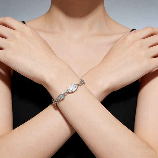 Hammered Irregular Metal Piece Patchwork Silver Bracelet