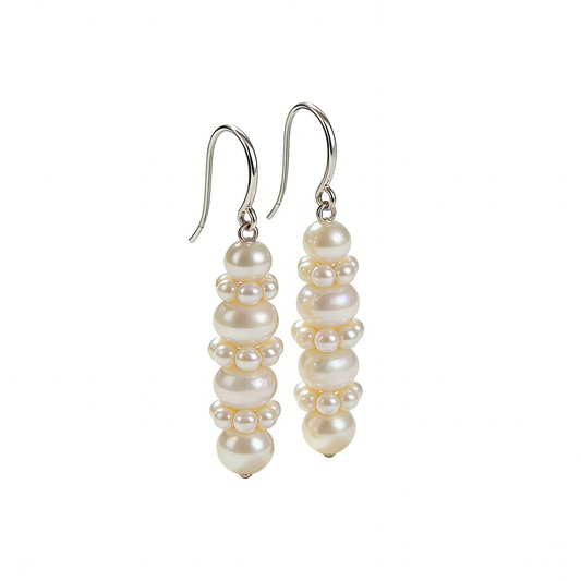 Pearl Stacked Column Long Earrings