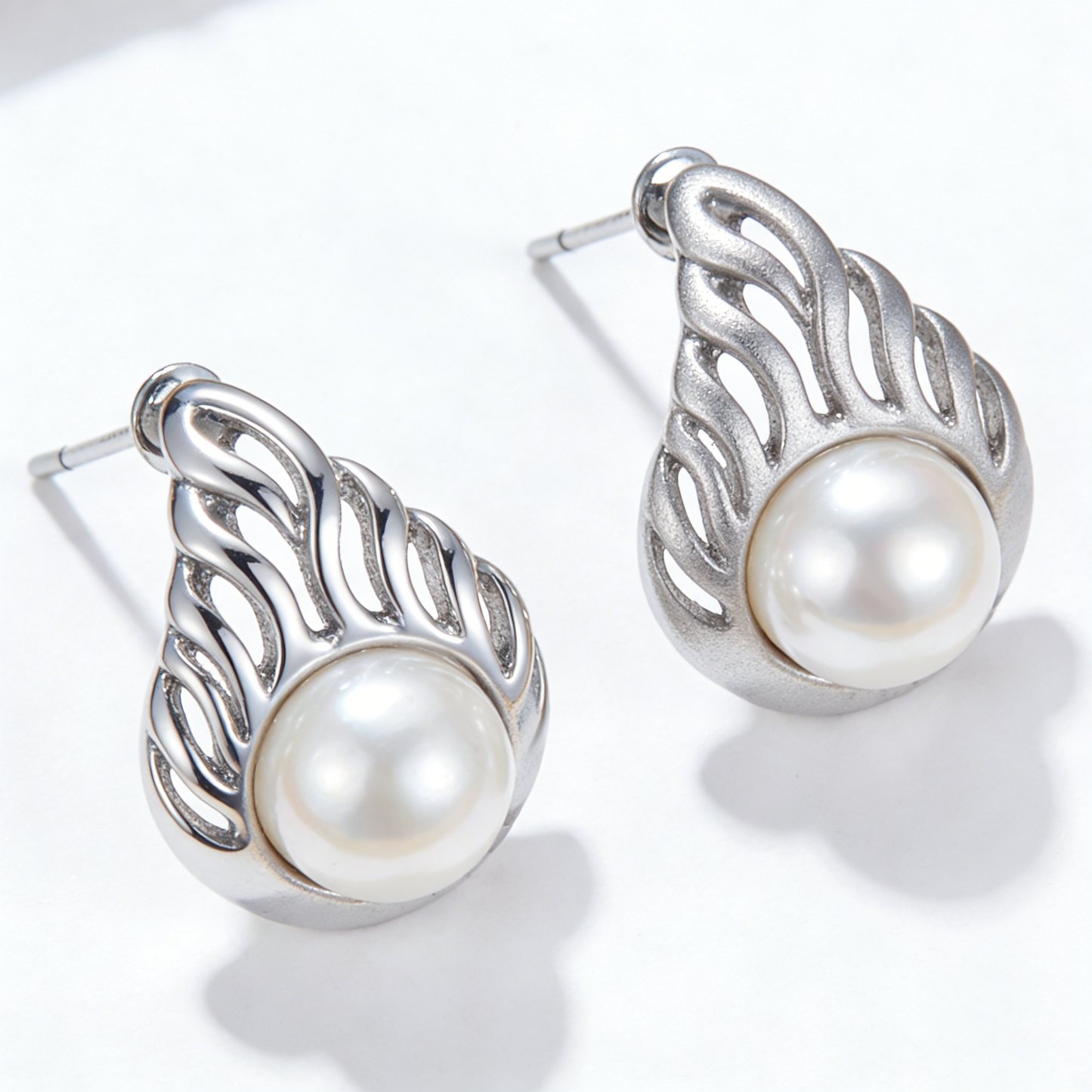 Niche Flame Texture Pearl Stud Earrings