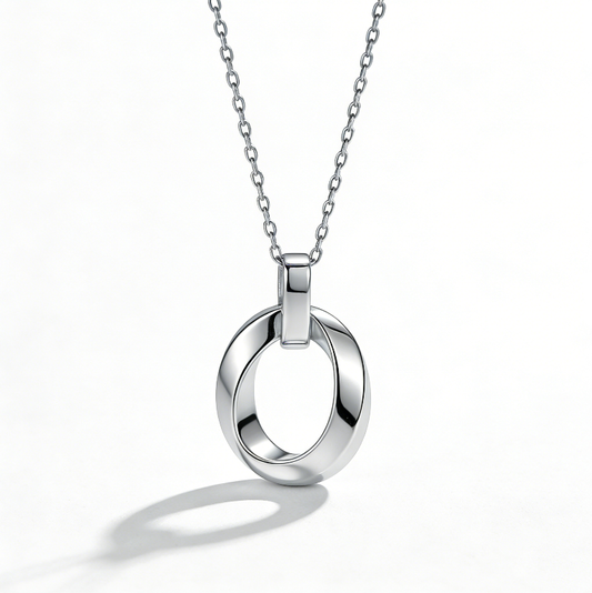 Minimalist Interlocking Double Ring Silver Necklace
