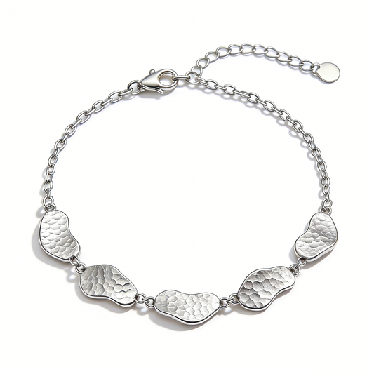 Hammered Irregular Metal Piece Patchwork Silver Bracelet