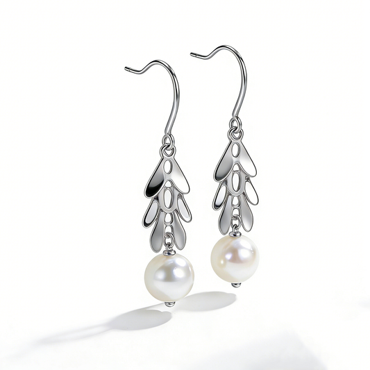 Dynamic Layered Leaf Pearl Drop Earrings